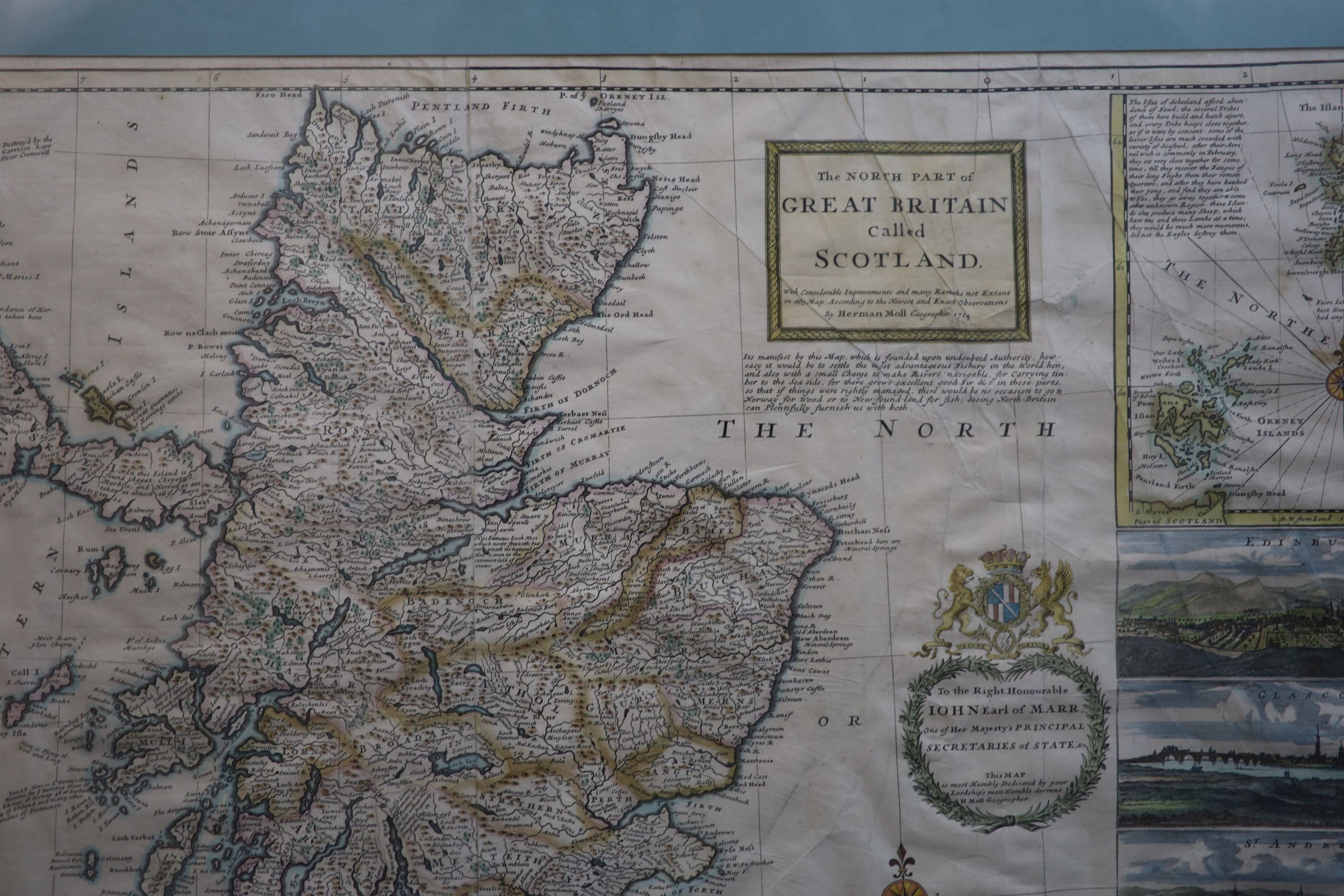 Herman Moll (1654-1732), 'The North Part of Great Britain called Scotland' 1714, coloured engraving, 60.5 x 101cm